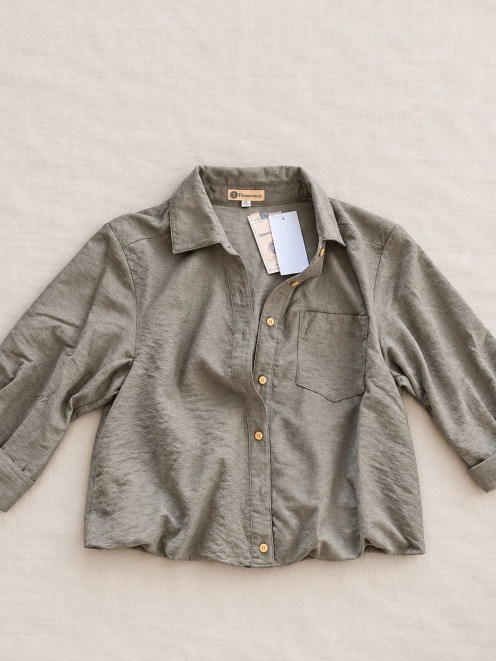 Democracy Kids Button-Front Shirt in Olive